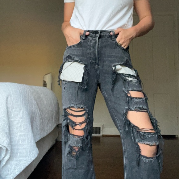Alexander Wang Black Distressed Boyfriend Jeans - Picture 1 of 4